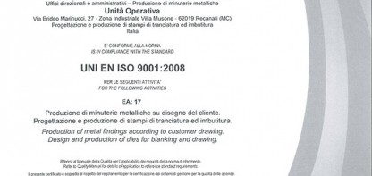 Rinnovo certificazione UNi EN ISO 9001:2008 - Gima Spa Lavorazioni meccaniche